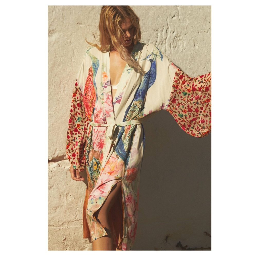 Peacock Bird Long Printed Robe